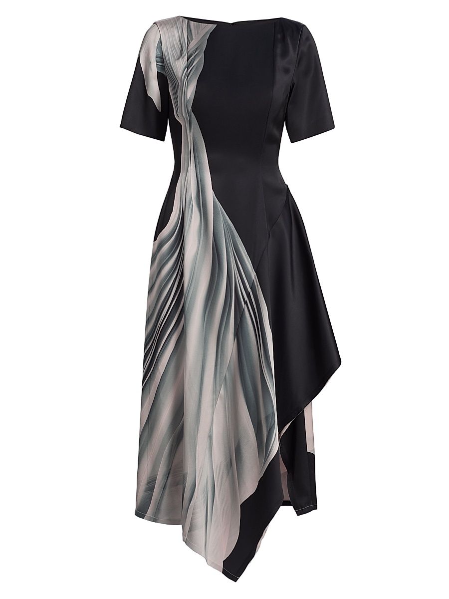 Women's Dancing Pleated Fit-And-Flare Midi-Dress - Black Light Pink Multi - Size 10