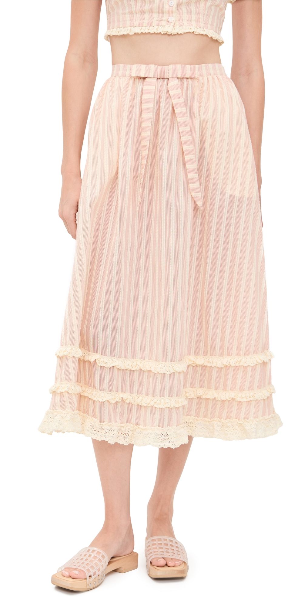 For Love & Lemons Naomi Midi Skirt Red XS