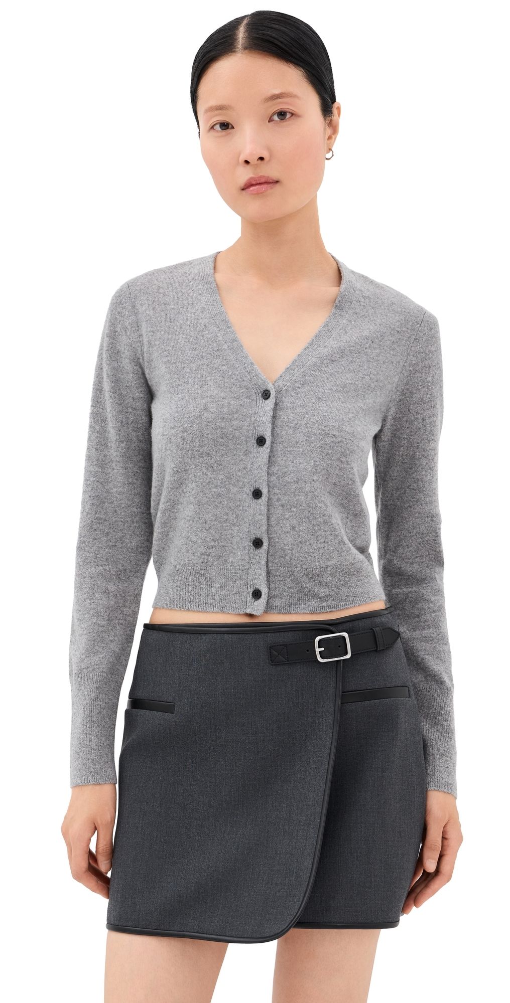 SIMKHAI Remi V Neck Cardigan Grey Melange L