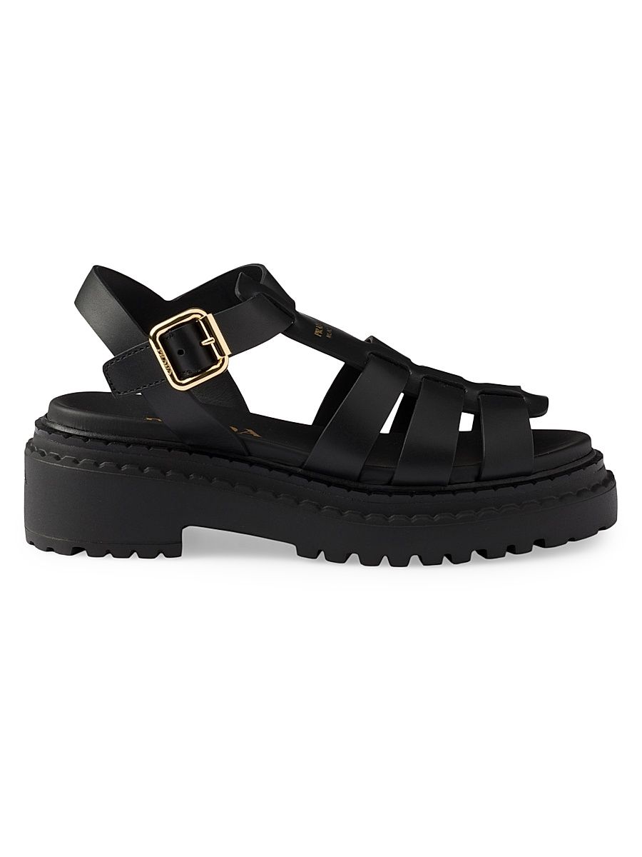 Women's Leather Fisherman's Sandals - Black - Size 9