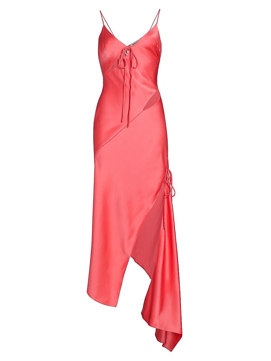 Women's Satin Asymmetric Slash Slip Midi-Dress - Watermelon - Size 12