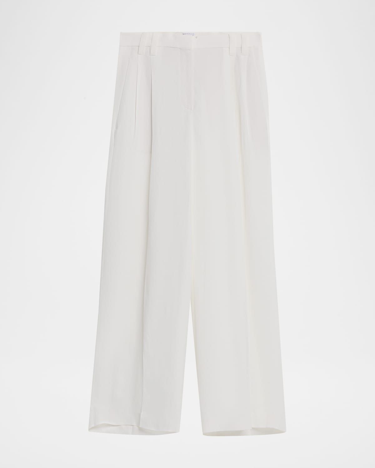 Monili-Trim Linen Gabardine Wide-Leg Pants