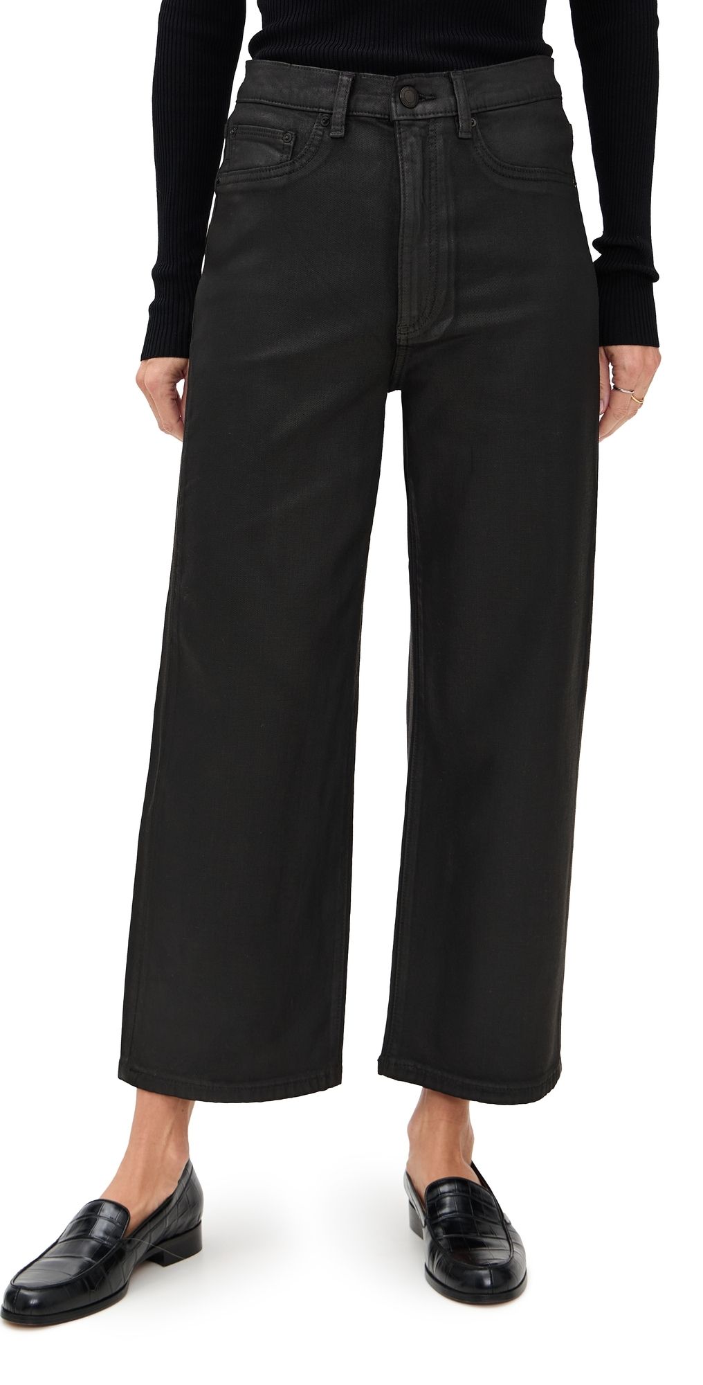 DL1961 Karmine Refined Wide Leg Petite High Rise Coated Jeans Black Coated (Highluxe) 31