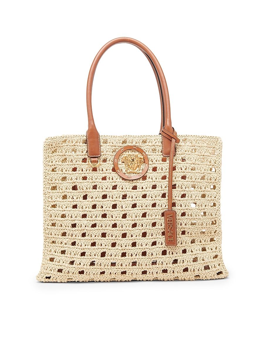 Women's Crochet Medusa Tote Bag - Natural Ambrer Versace Gold