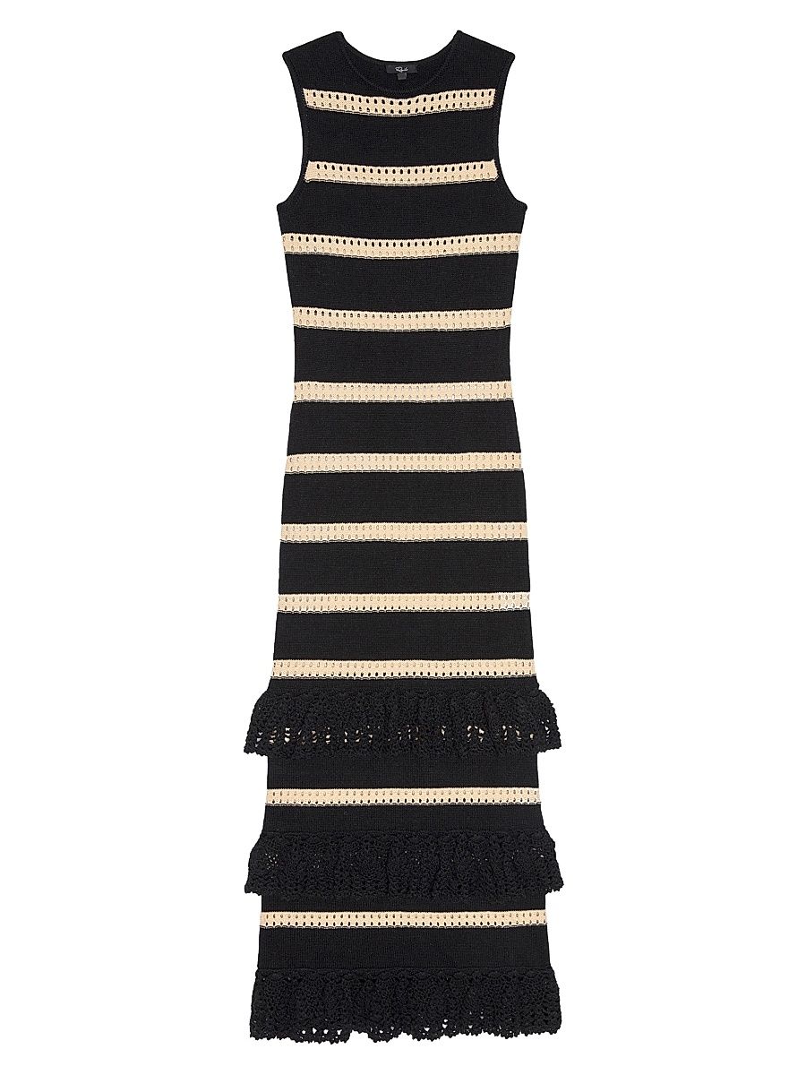 Women's Ana Crochet Stripe Maxi Dress - Black Oat Stripe - Size XS