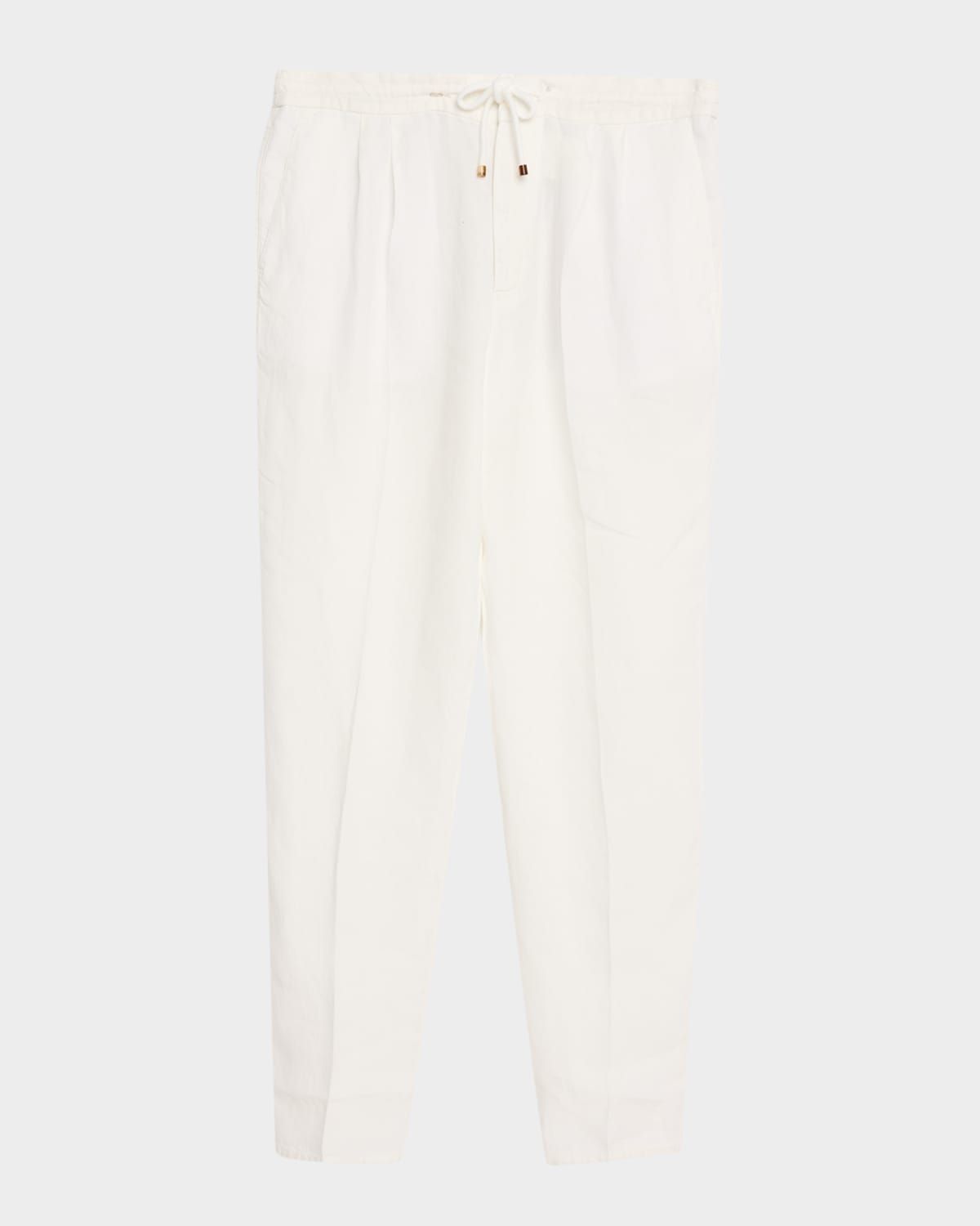 Men & apos;s Dyed Linen Pleated Drawstring Pants