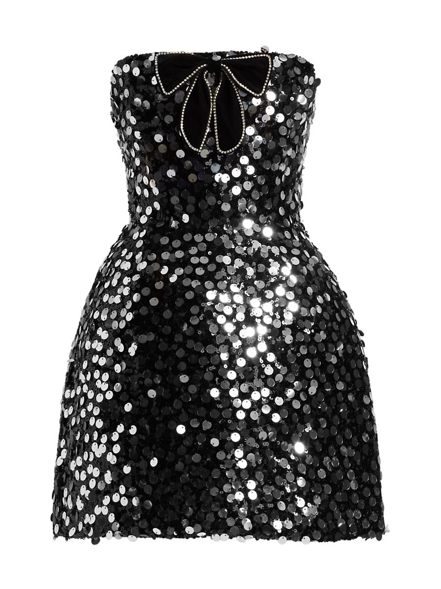 Women's Maraya Sequined Bandeau Minidress - Black - Size Large
