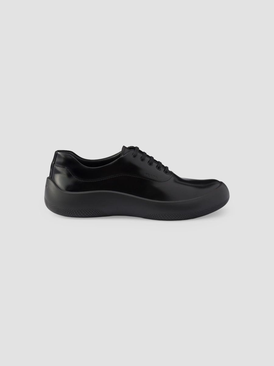 Prada Men's Brushed Leather Sneakers - Black - Size 5