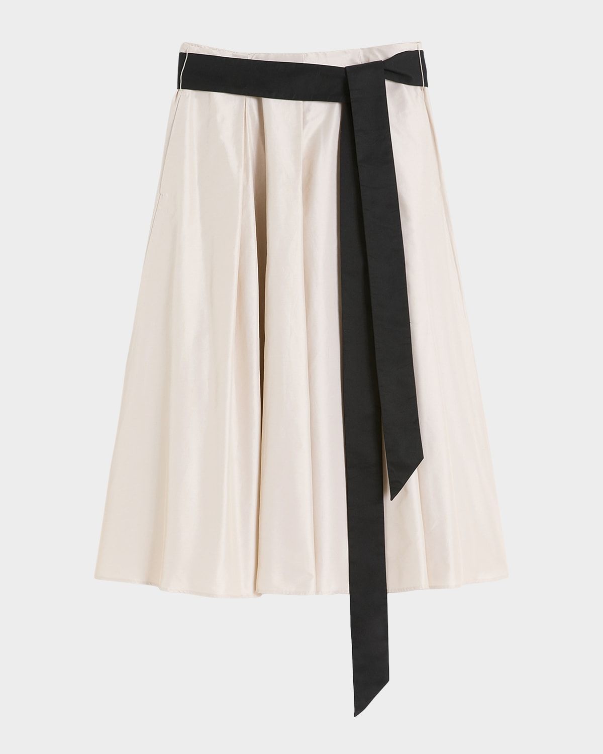 Baschi Waist-Sash Pleated Taffeta Midi Skirt