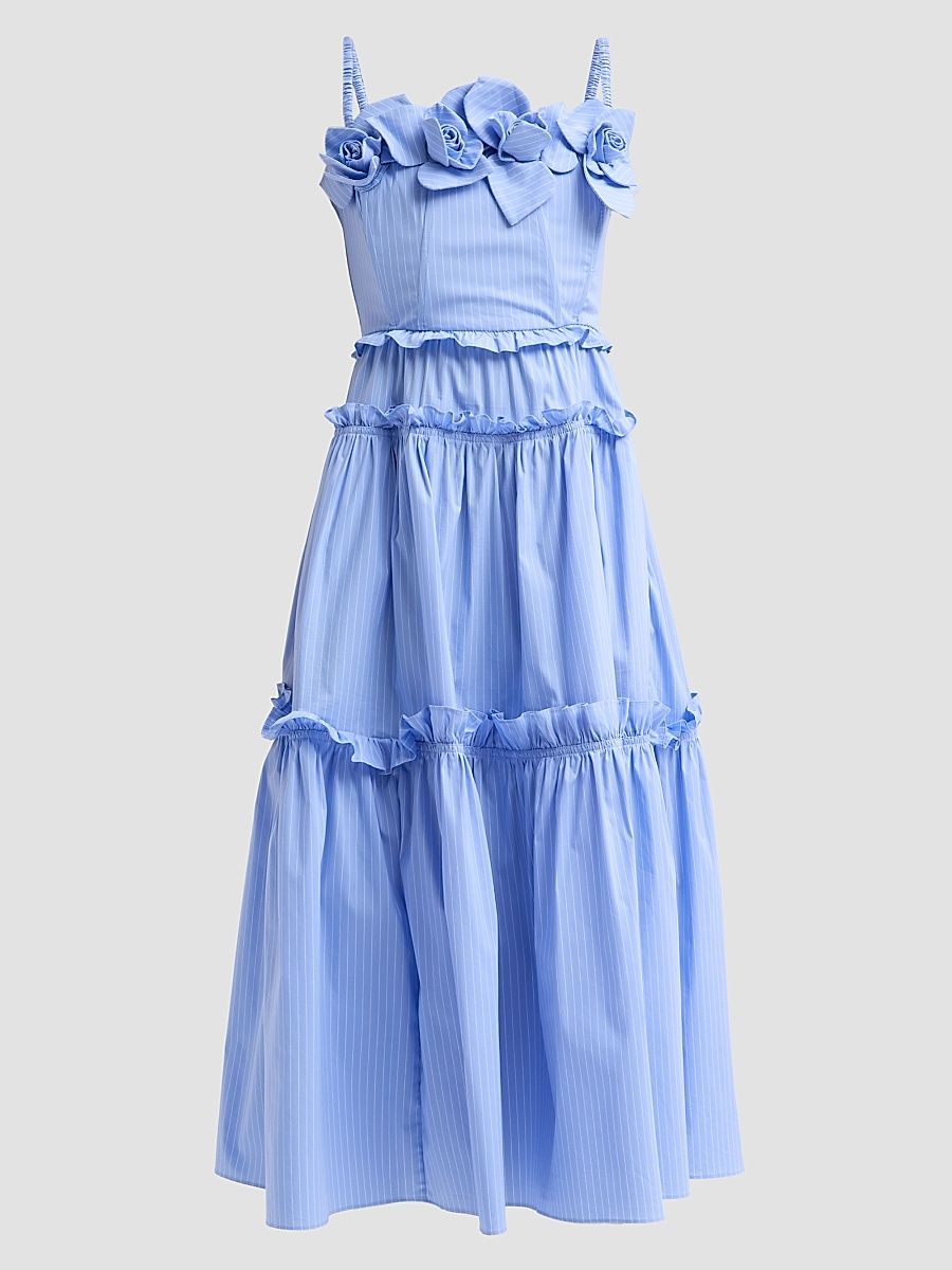 Women's Rach Poplin Midi Dress - Blue Pinstripe - Size 0