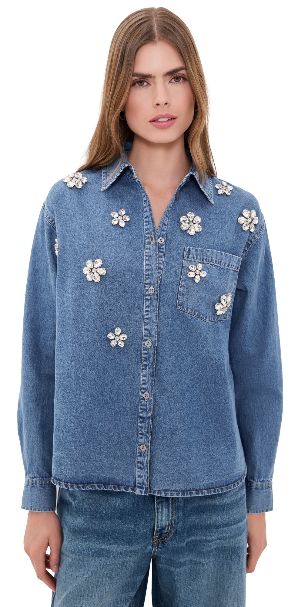 ESSENTIEL ANTWERP Konnection Rhinestone Shirt Aquamarine 40