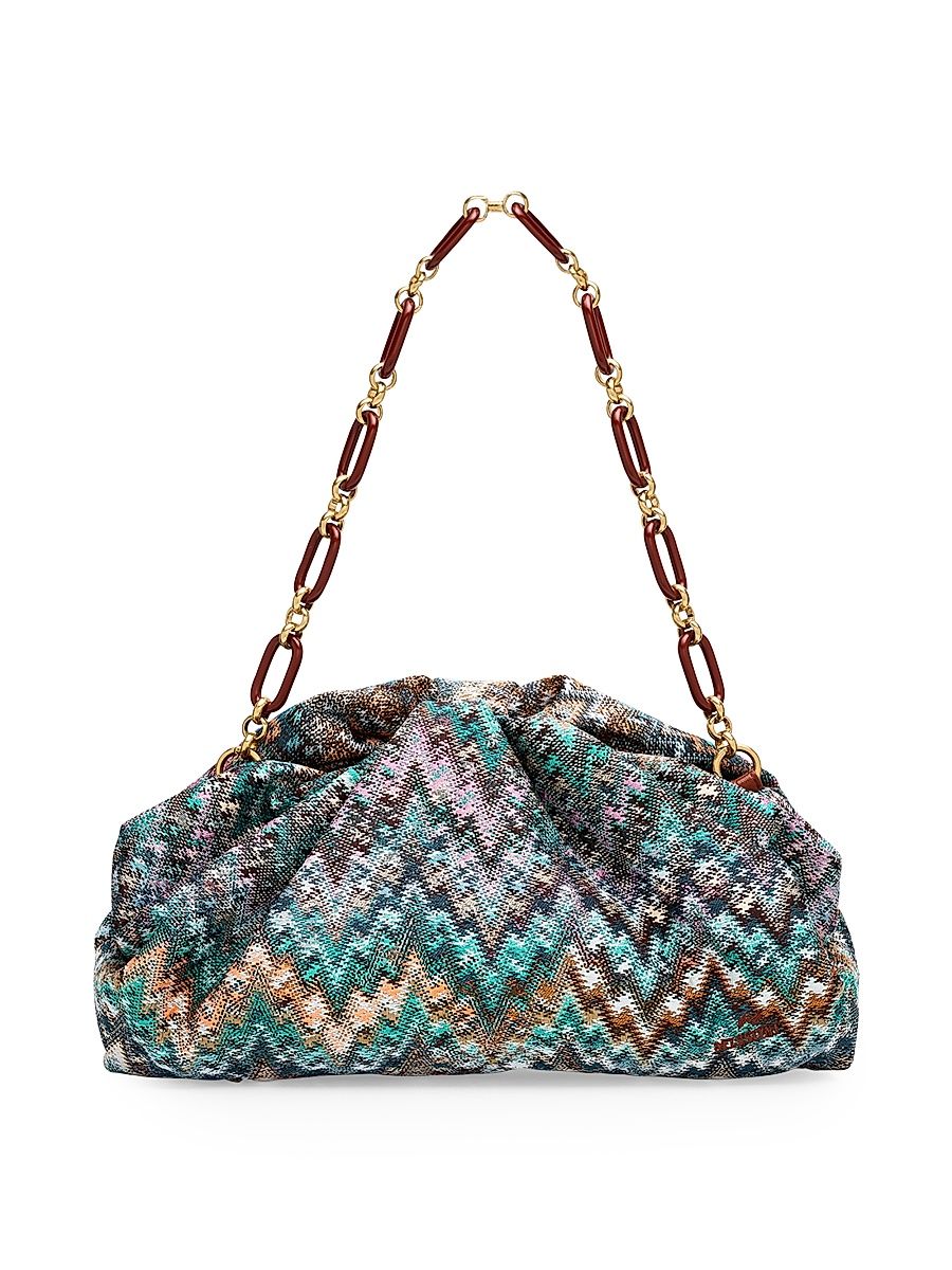 Women's Ruched Zigzag Canvas Pouch Bag - Turquoise