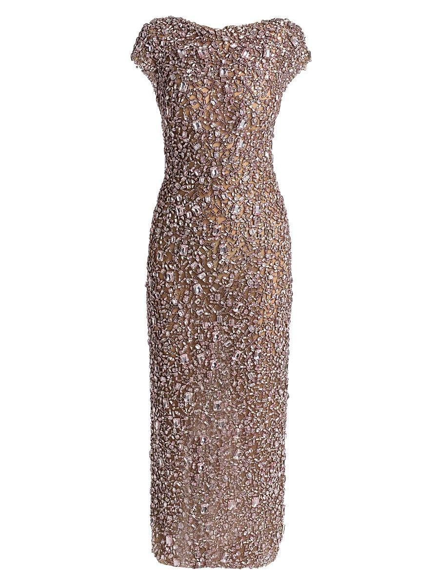 Women's Crystal Embroidered Cap-Sleeve Gown - Pink - Size 8