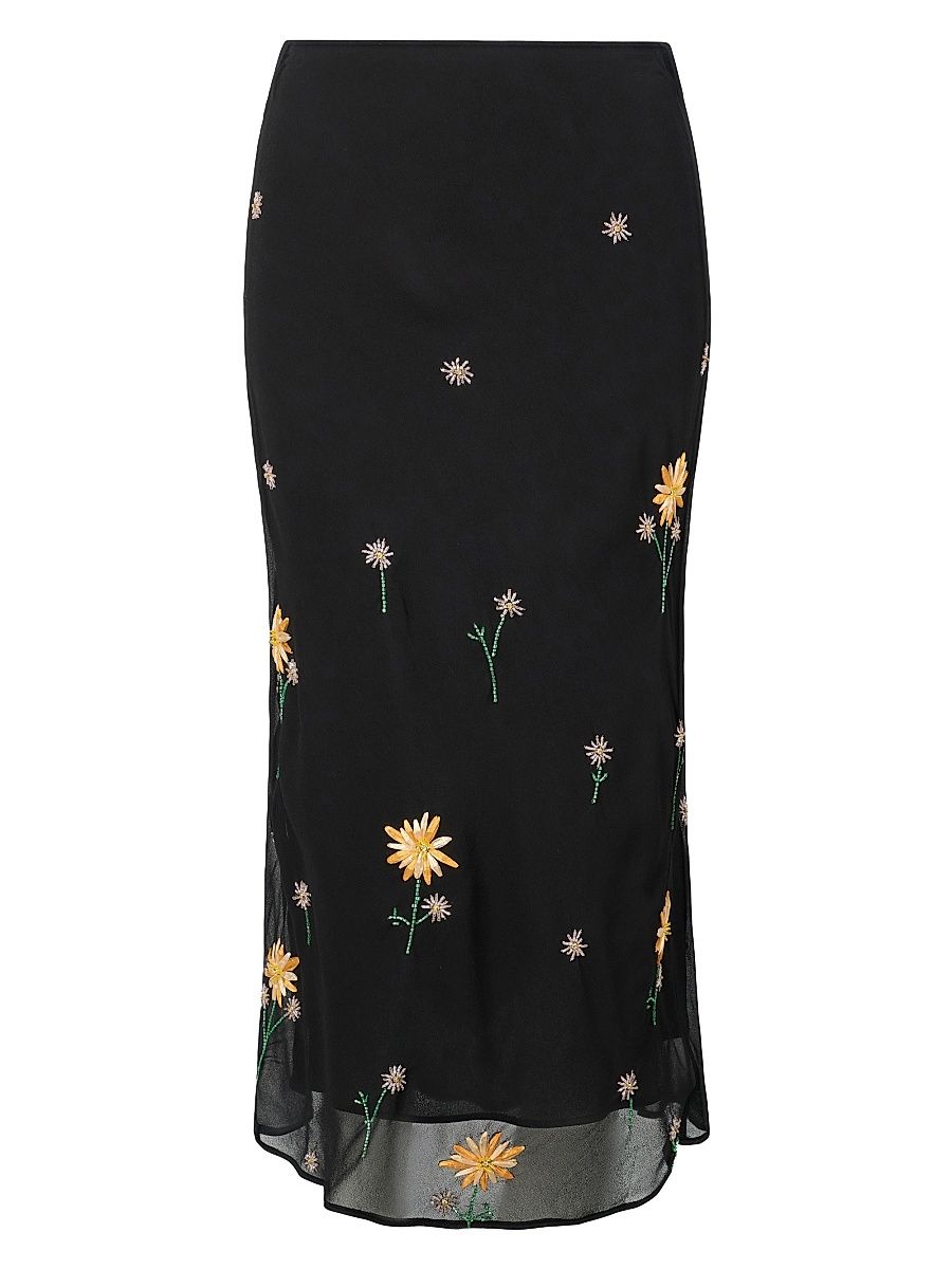 Women's Angela Floral-Embellished Midi-Skirt - Dahlia Daydream Black - Size 14