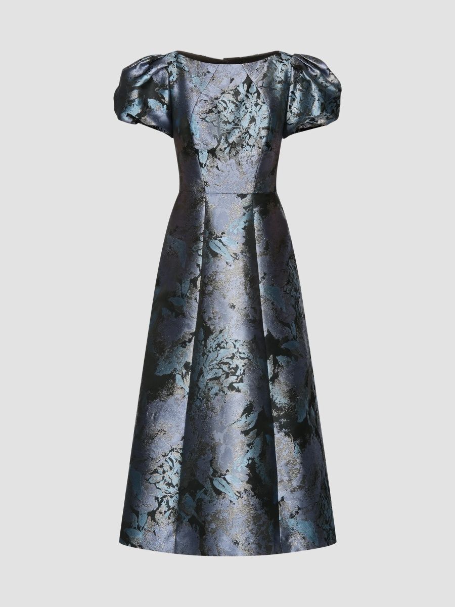Kay Unger Women's Jennifer Jacqaurd Tea-Length Cocktail Dress - Chambray Multi - Size 18