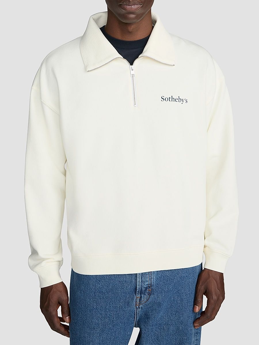 Men's FRAME x Sotheby's Cotton Quarter-Zip Sweatshirt - Cream Washed - Size Small