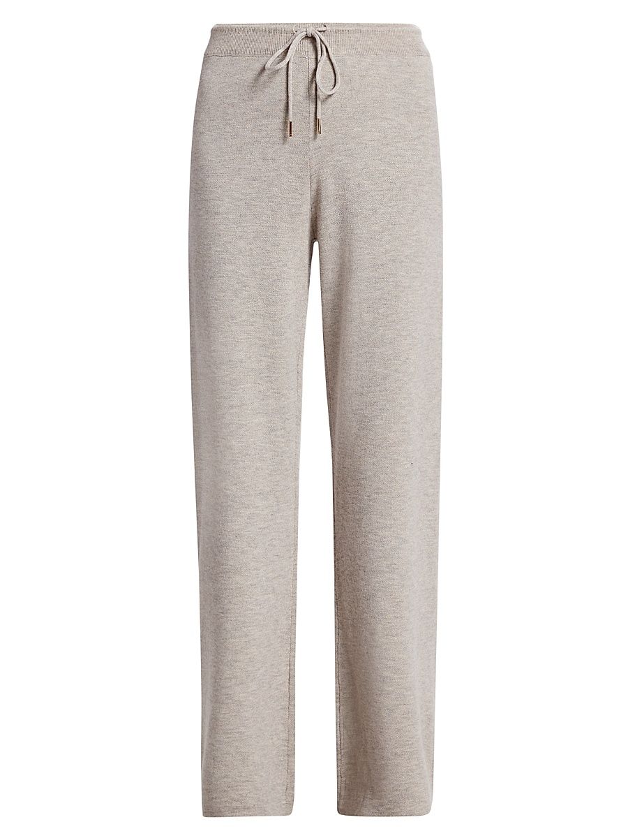 Women's Double-Knit Wide-Leg Drawstring Pants - Heather Coconut - Size XS