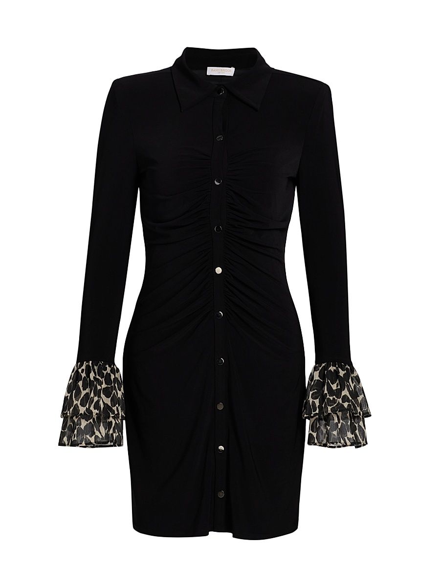 Women's Arden Long-Sleeve Minidress - Black Bone Foliage - Size XL