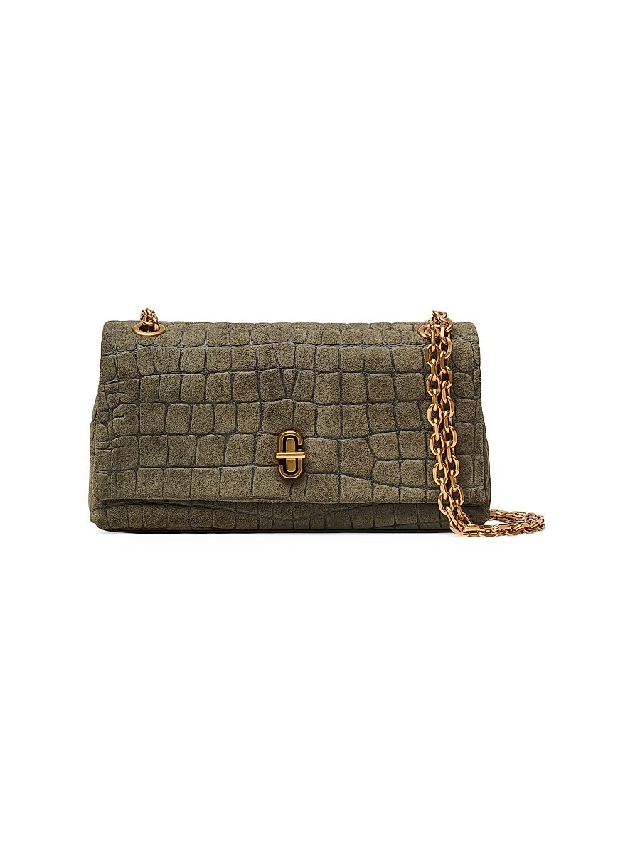 Women's The Dual Mini Croc-Embossed Suede Chain Bag - Olive