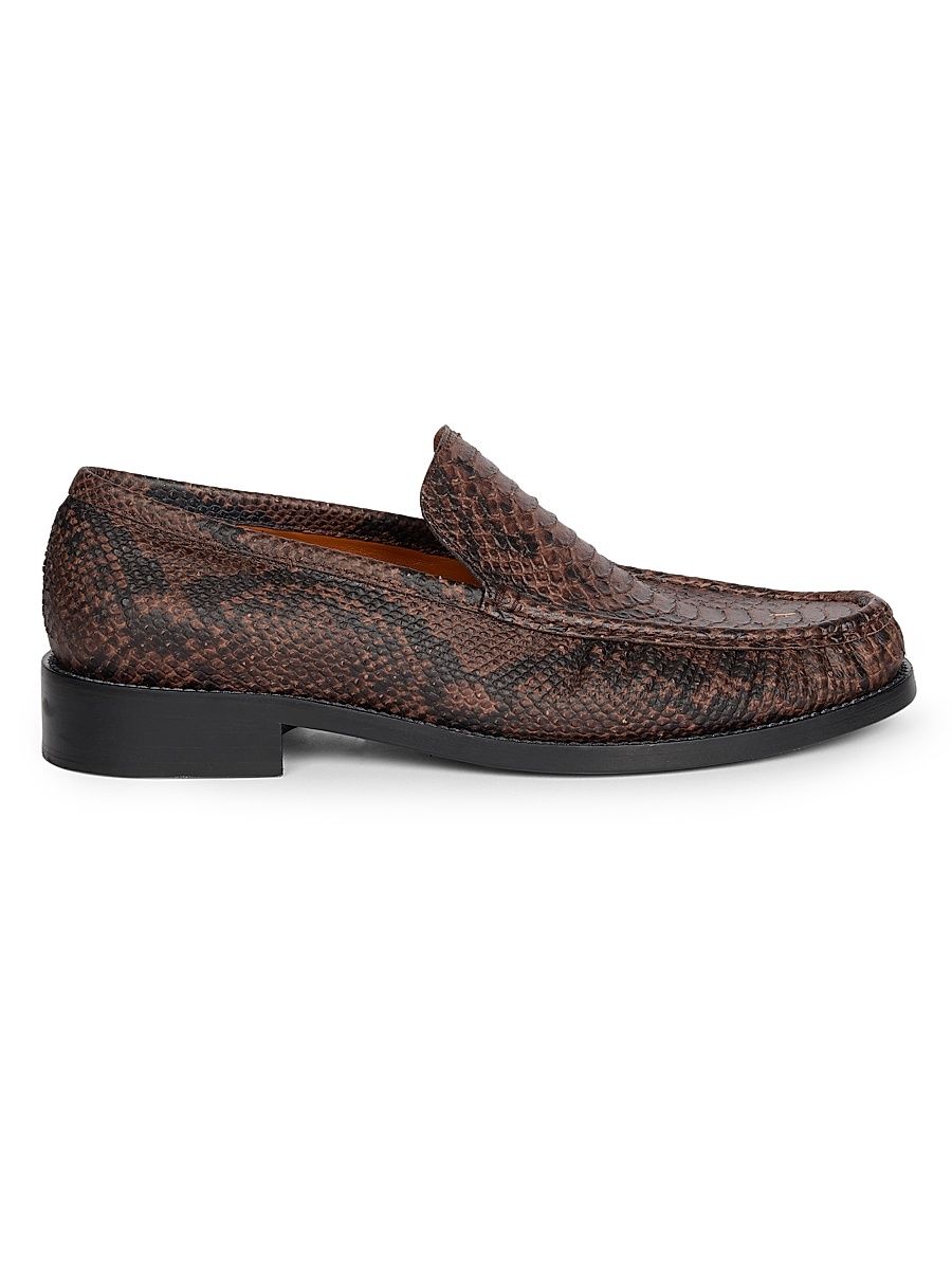 Men's Boafer Light Hiss Snake-Embossed Leather Loafers - Brown - Size 12
