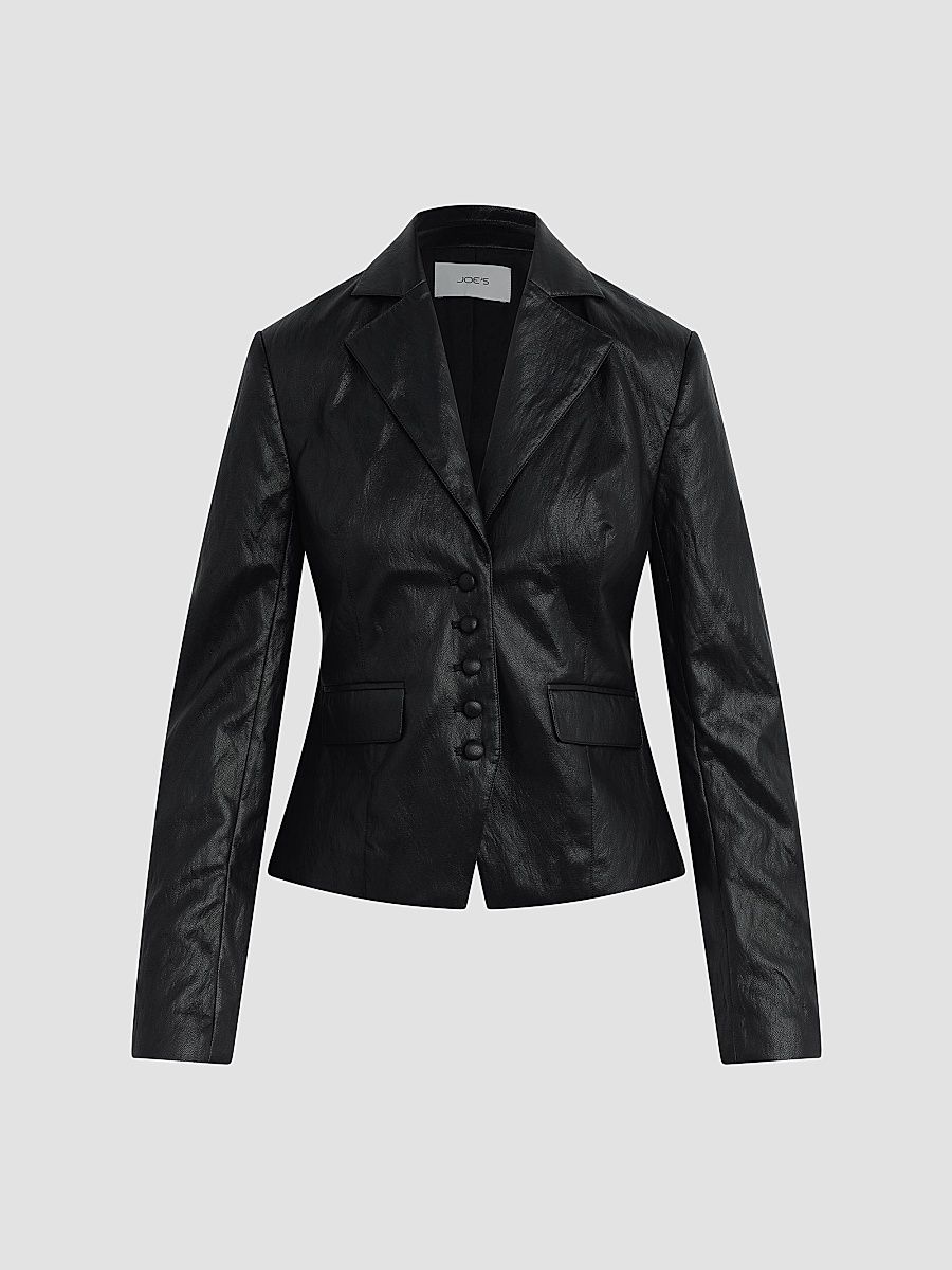 Women's The Fitted Faux Leather Blazer - Black - Size XS