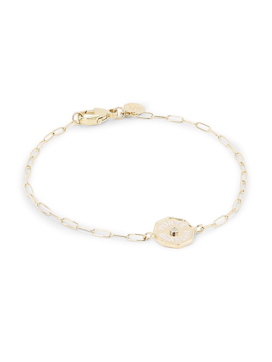 Women's Je Porte Bonheur 14K Yellow Gold & White Diamond Paper Clip Chain Bracelet - White Diamond