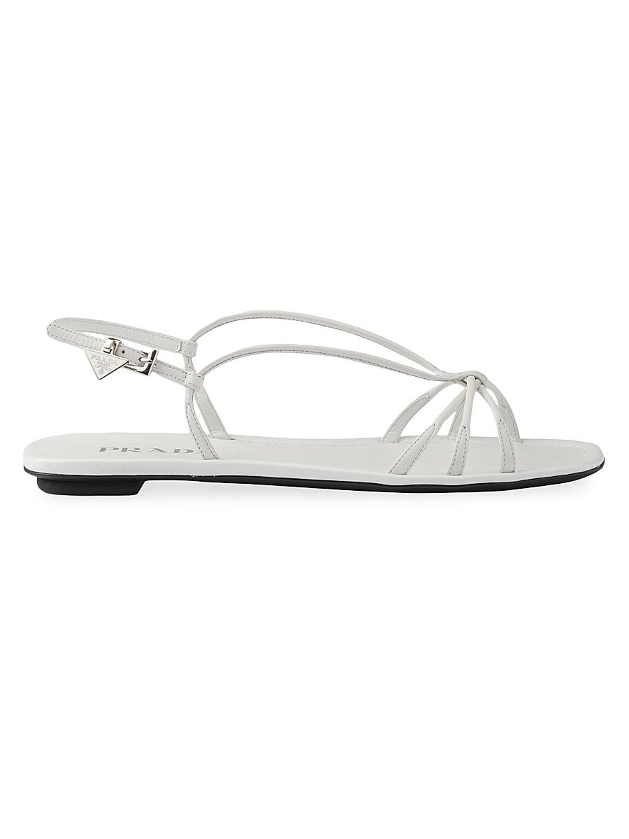 Women's Flat Leather Sandals - White - Size 7