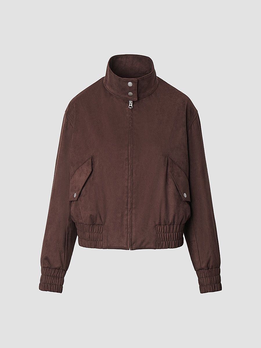 Women's Eliza Faux-Suede Bomber Jacket - Dark Brown - Size XS