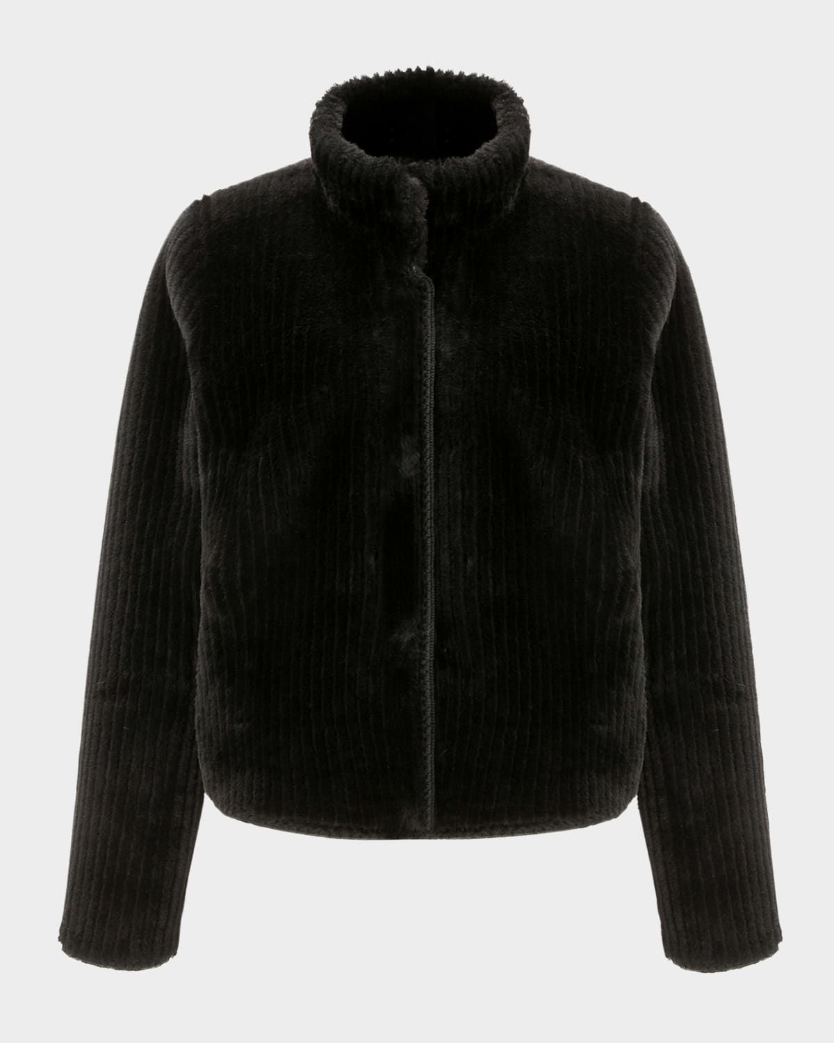 Reversible Merino Grooved Shearling Lamb Jacket With Embroidered Trim