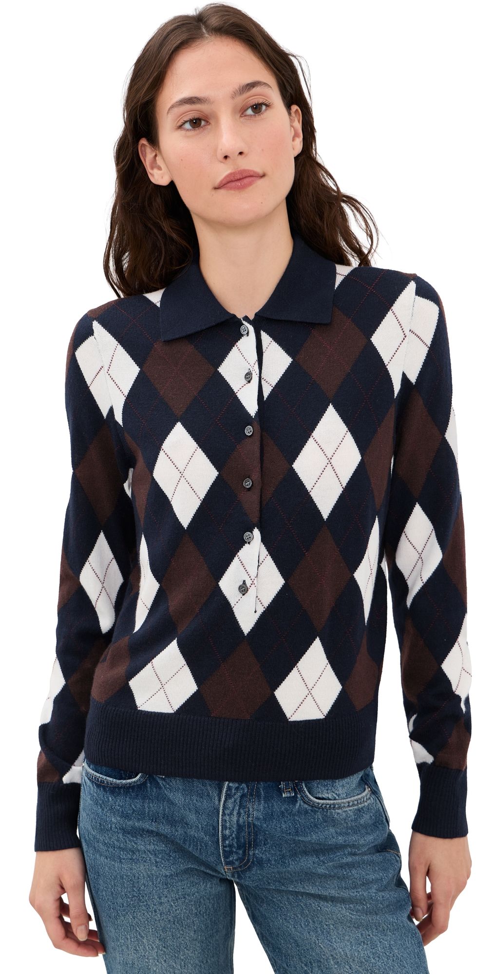 Alex Mill Long Wool Argyle Placket Polo Navy M