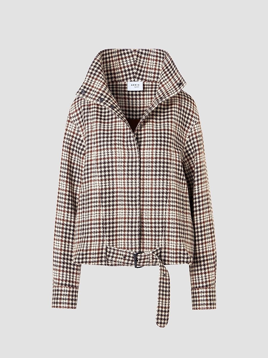 Women's Houndstooth Tweed Wool-Blend Blouson Jacket - Winter White Espresso - Size 2