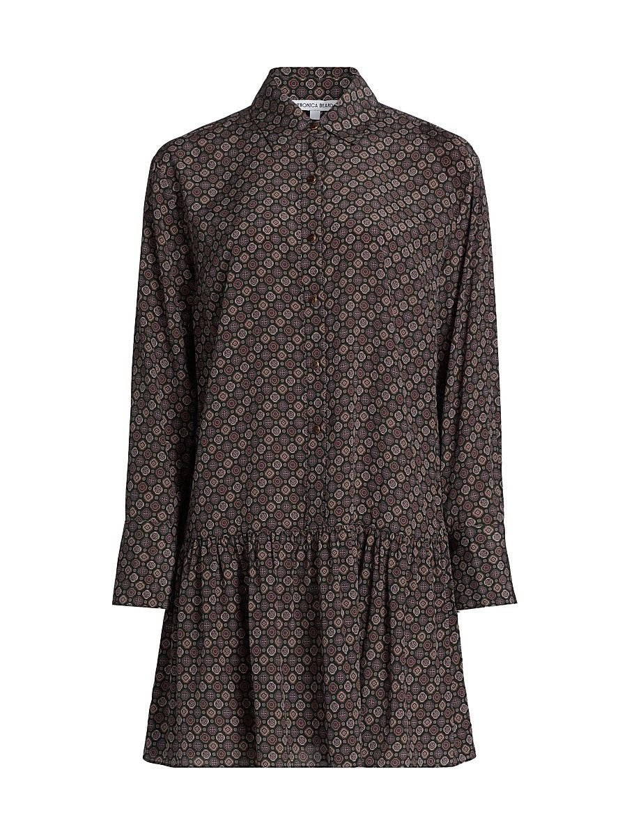 Women's Alexandra Geometric-Print Silk-Blend Shirt Dress - Pine Multi - Size 2
