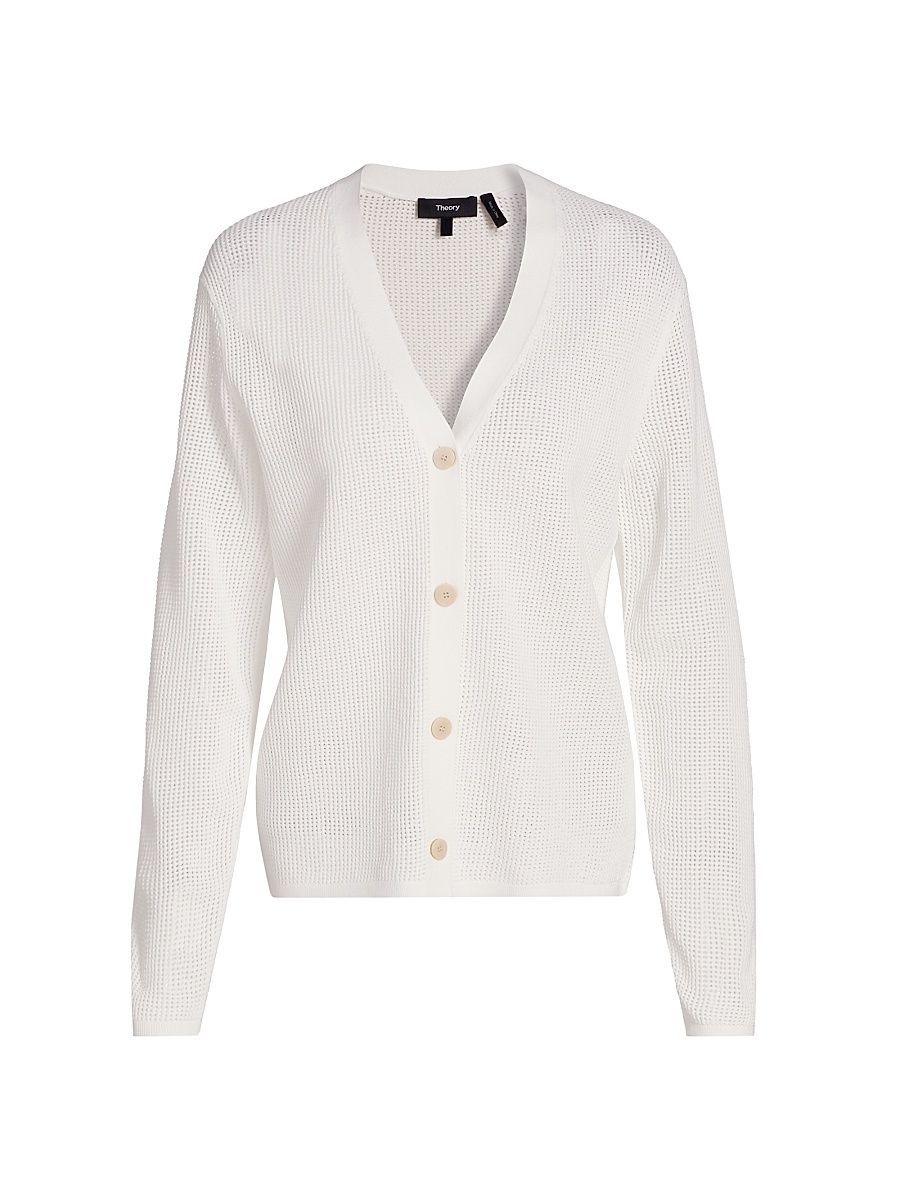 Women's Pointelle-Knit Oversized Cardigan - White - Size Small