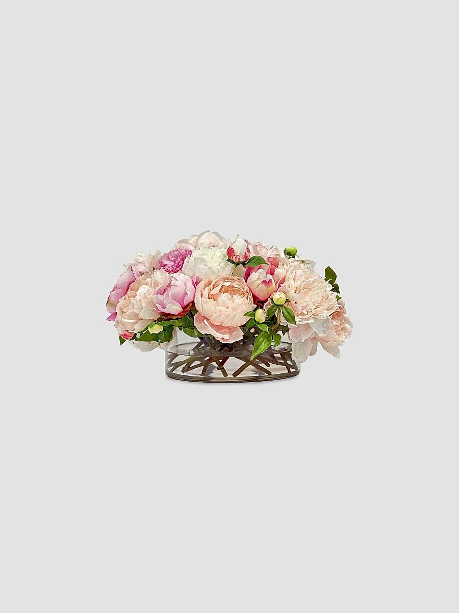 Everyday Newness Refresh Imitation Peonies In Glass Vase - Pink