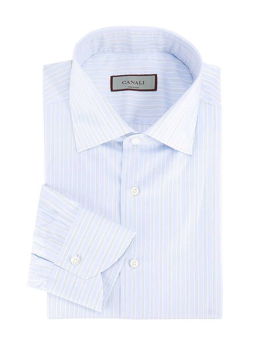 Men's Striped Cotton Dress Shirt - Light Blue - Size 16