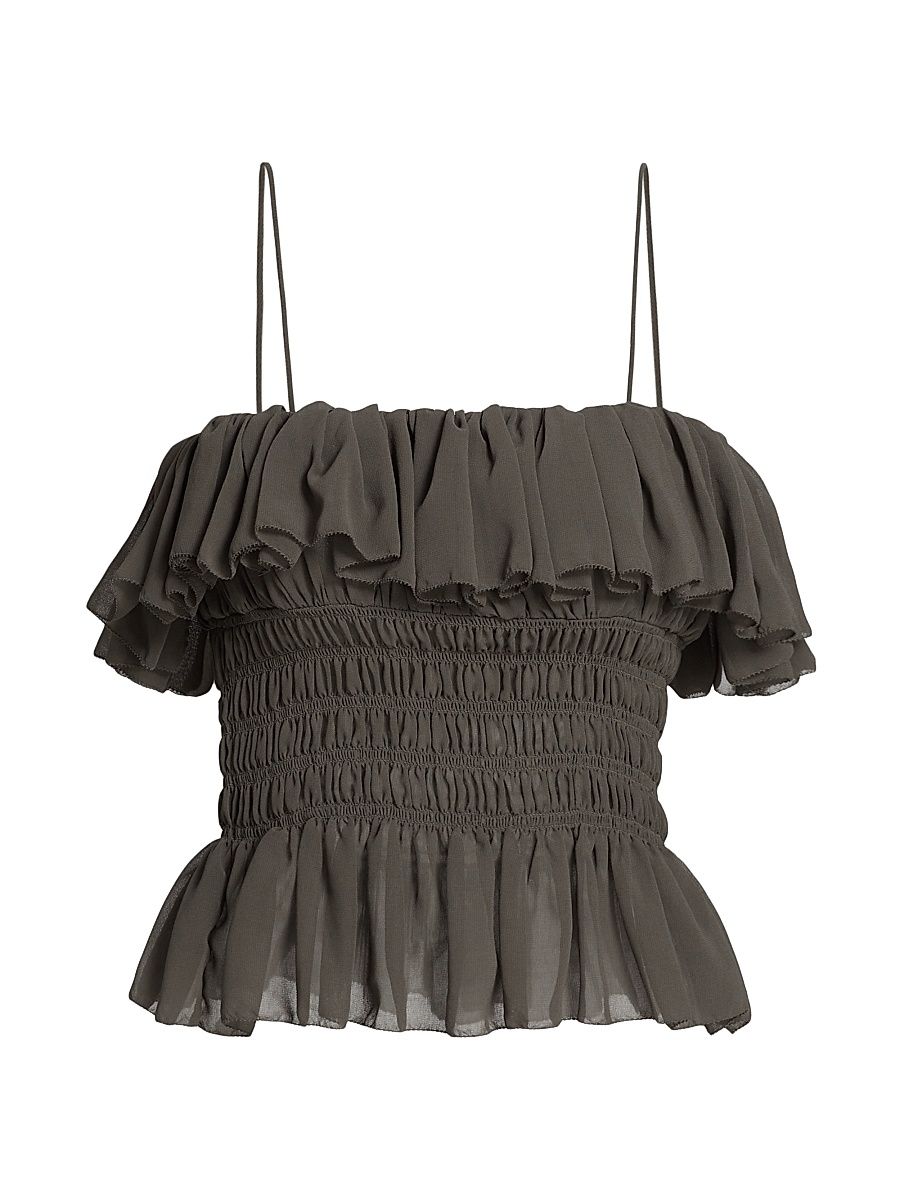 Women's Alexi Smocked Ruffled Top - Pebble - Size XL