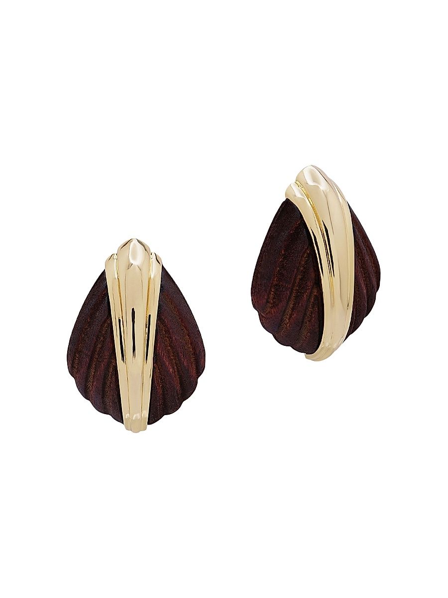 Women's Aster 14K-Gold-Plated & Resin Stud Earrings - Dark Wood