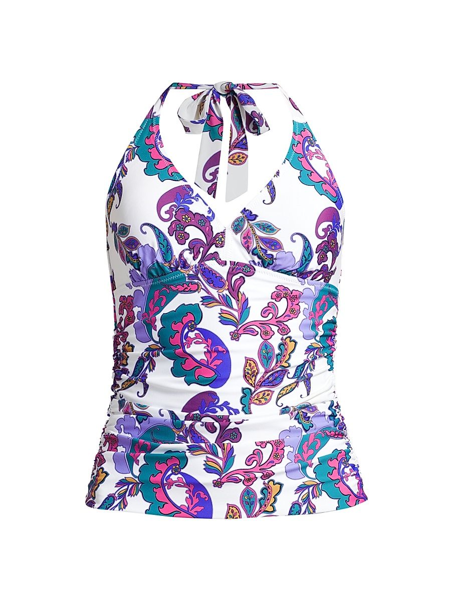 Women's Reversible Paisley Halterneck Ruched Tankini - Fatima Reversible - Size Large
