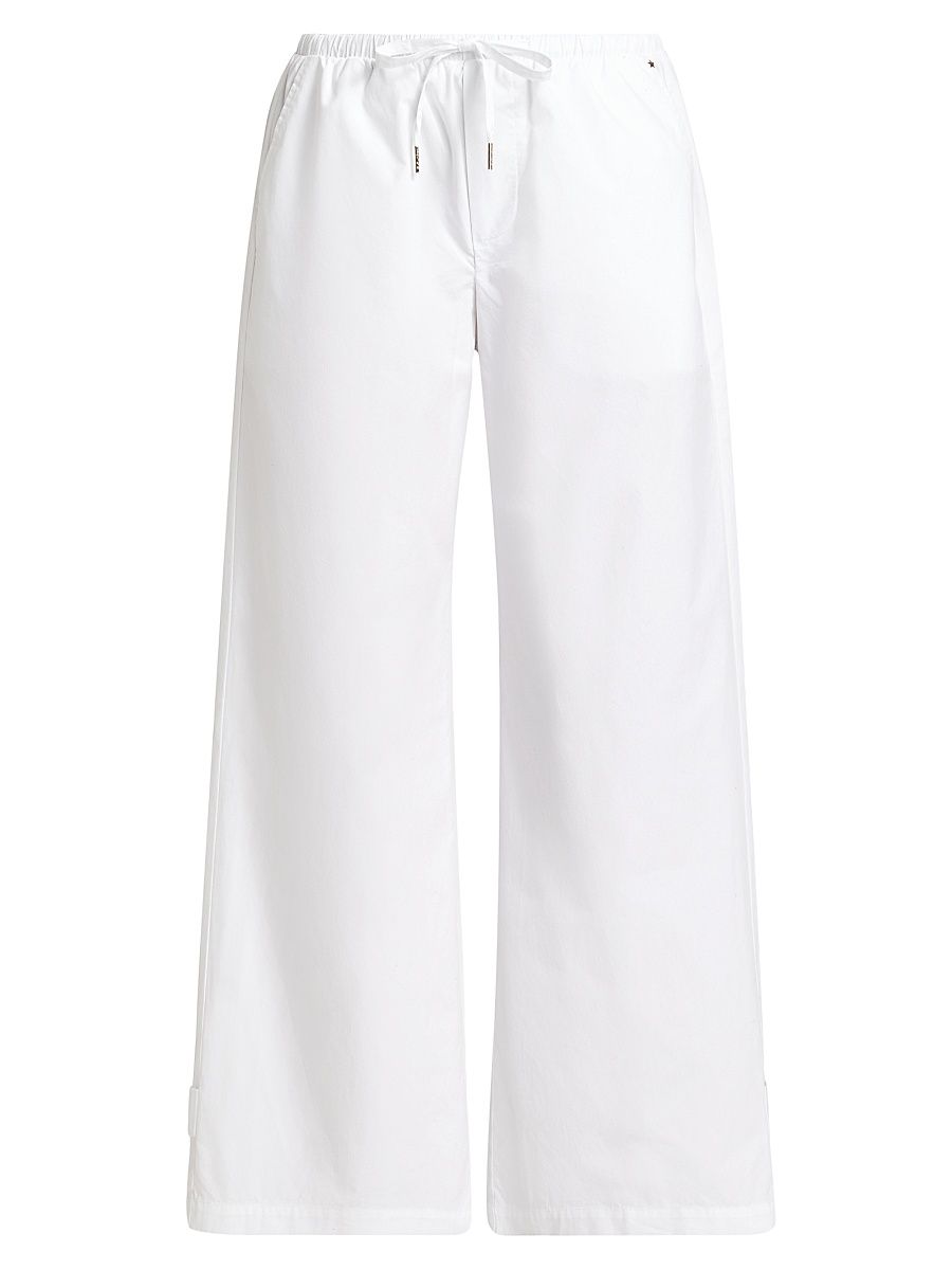 Women's Cotton Drawstring Straight-Leg Pants - White - Size XS