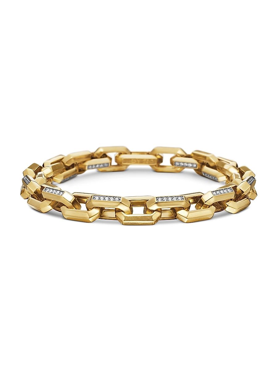 Men's Heirloom Chain Link Bracelet in 18K Yellow Gold - Diamond - Size Medium