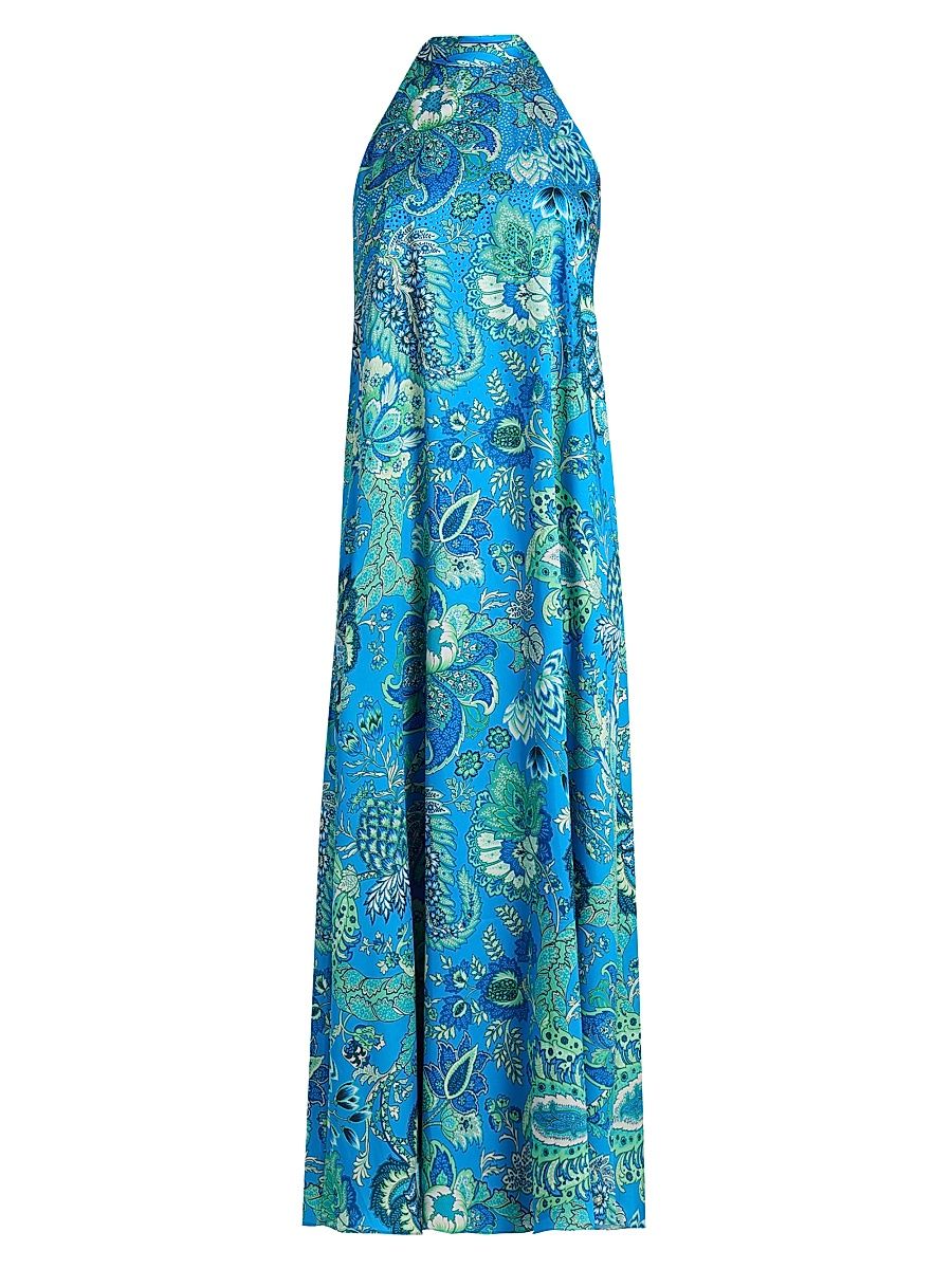 Women's Sabine Paisley Embellished Maxi Dress - Azure Multi - Size XXL