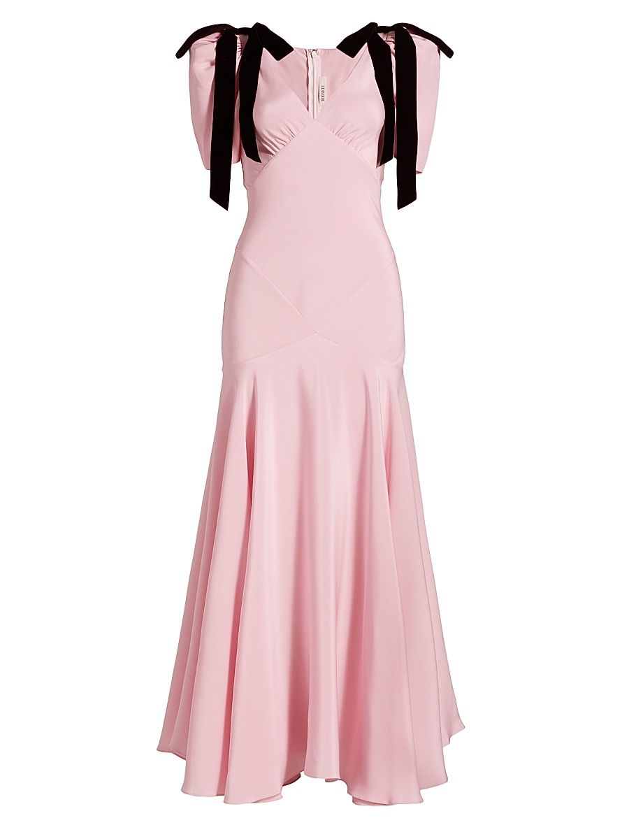 Women's Bow Silk Crepe Maxi Dress - Pink - Size 10