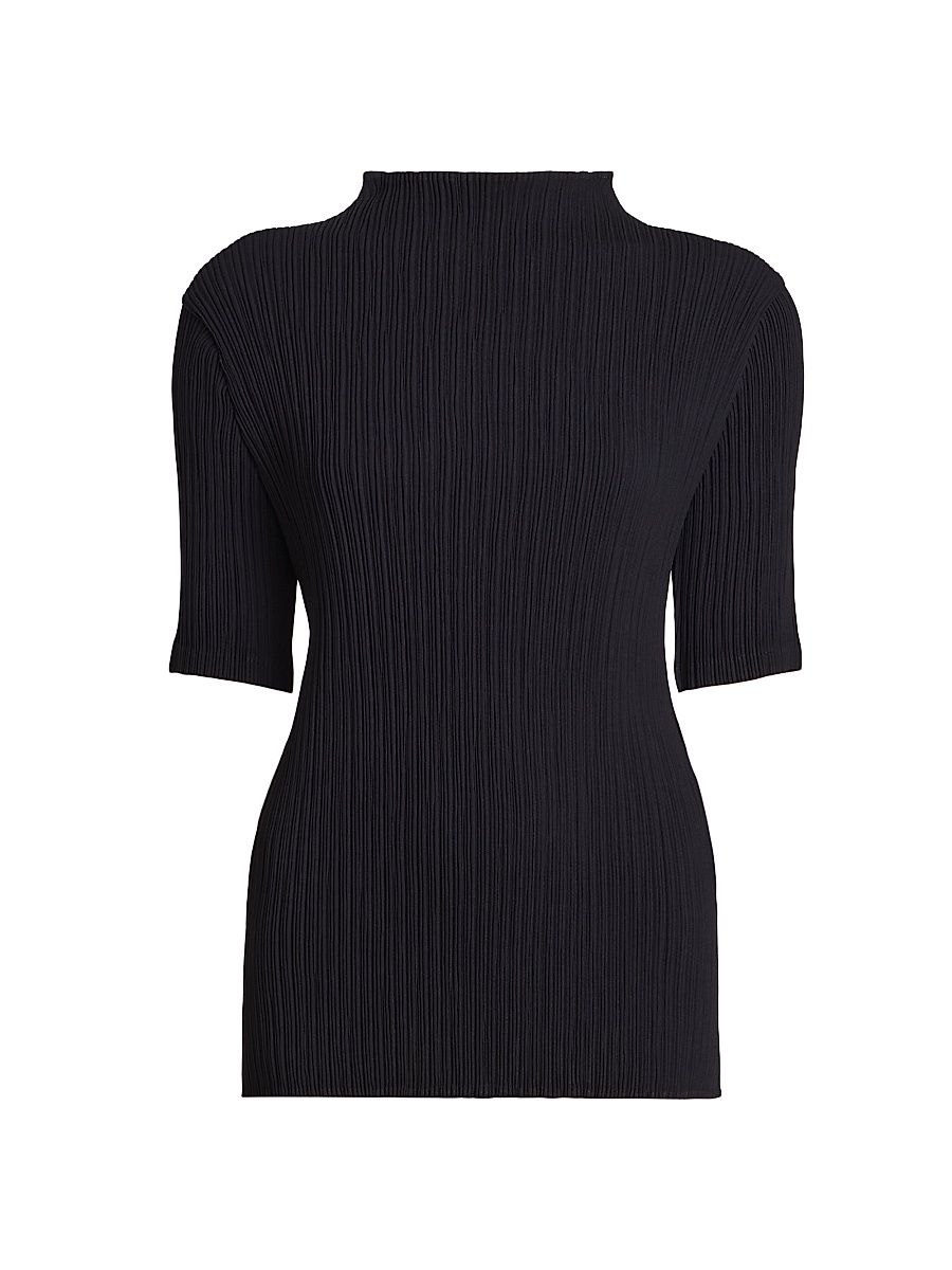 Women's Hatching Pleats Top - Black - Size Small