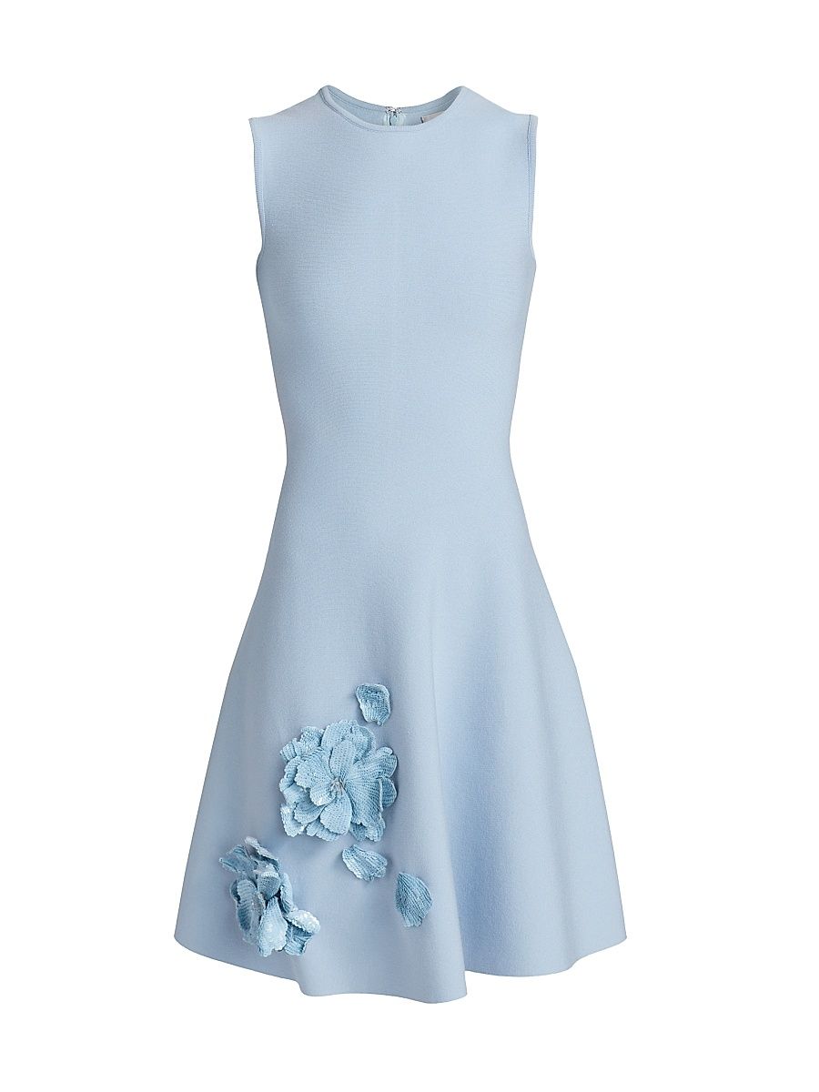 Women's Peony Embellished Fit & Flare Knit Dress - Light Blue - Size Large