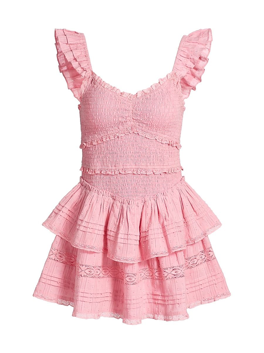 Women's Lovine Smocked Cotton Ruffled Minidress - Strawberry Spritz - Size Large