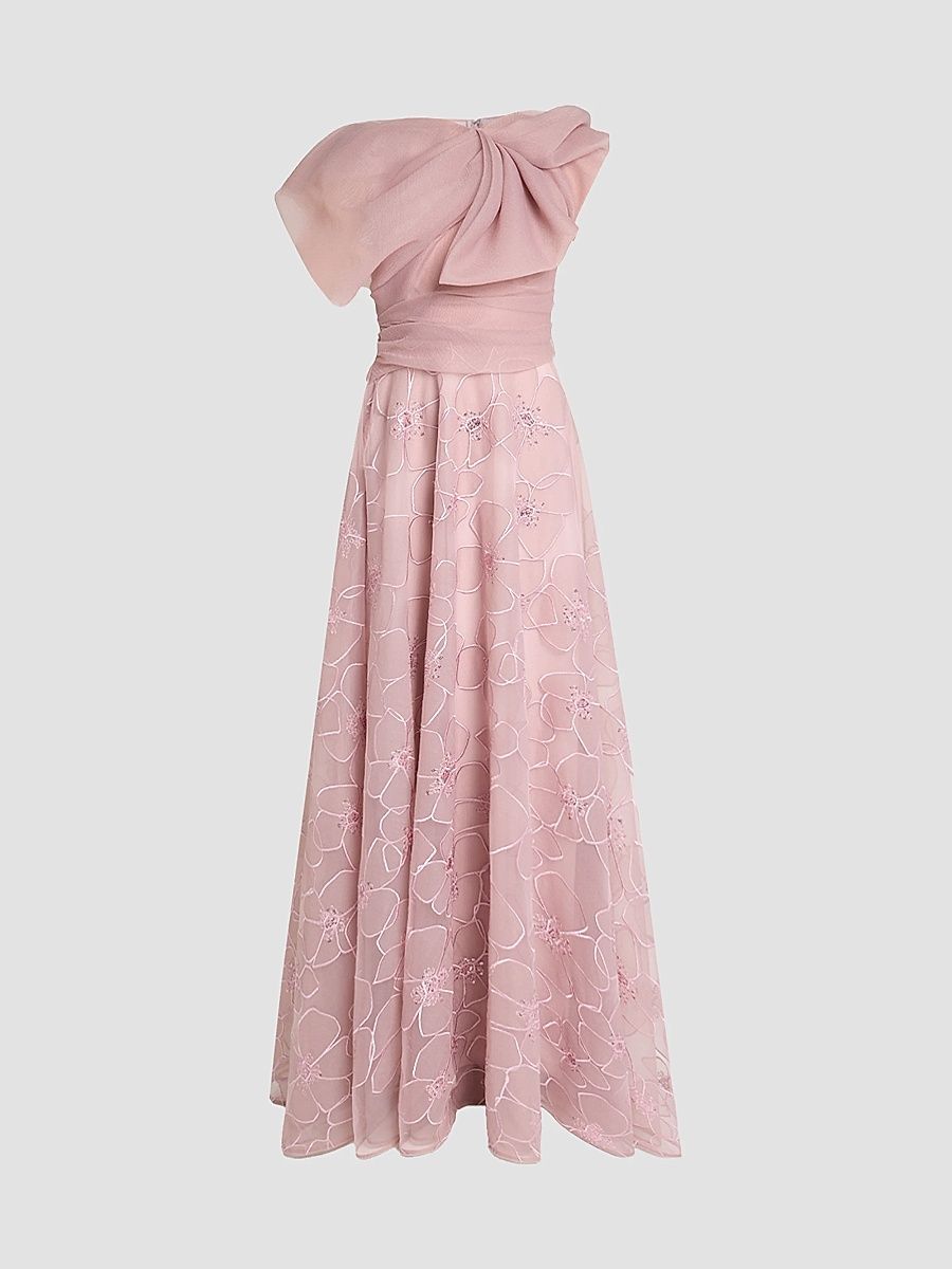 Women's Organza Floral Lace Gown - Marble - Size 12