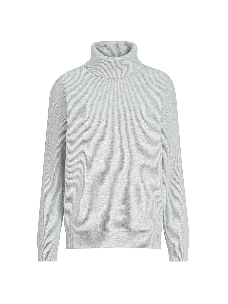 Women's Cashmere English Rib Turtleneck Sweater with Monili - Light Grey - Size XXXL
