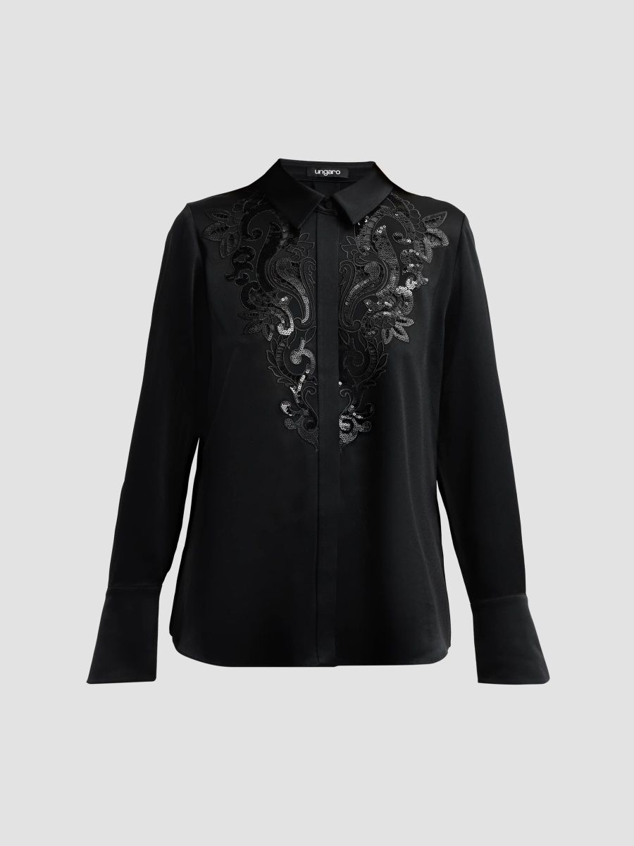 Ungaro Women's Adele Embroidered Satin Blouse - Black - Size XS