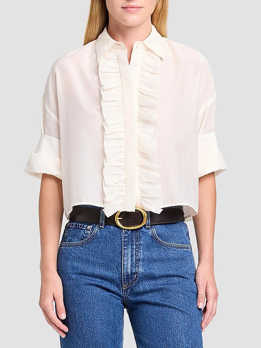 TWP Women's Next Ex Ruffle-Trimmed Blouse - Ivory - Size Medium