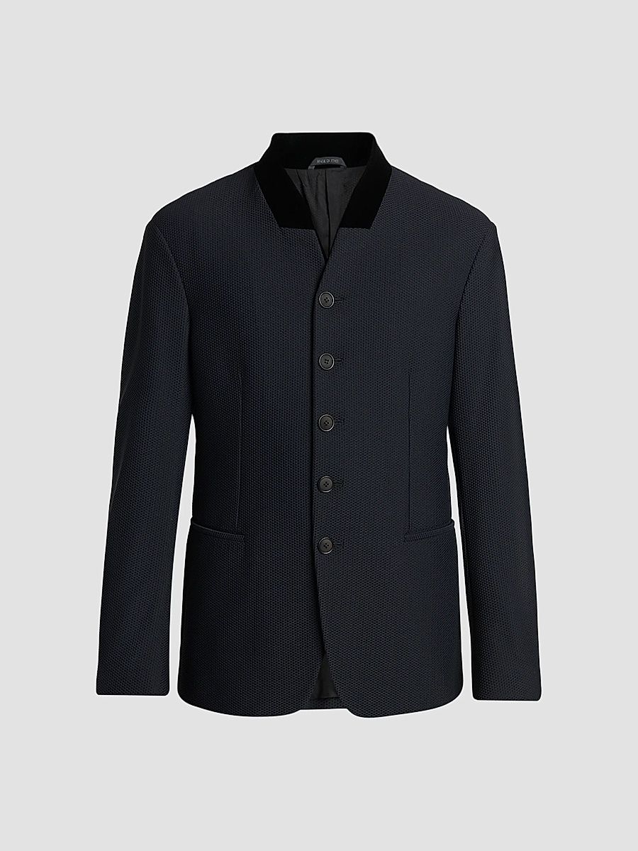 Men's Rice-Stitch Band Collar Jacket - Black - Size 36